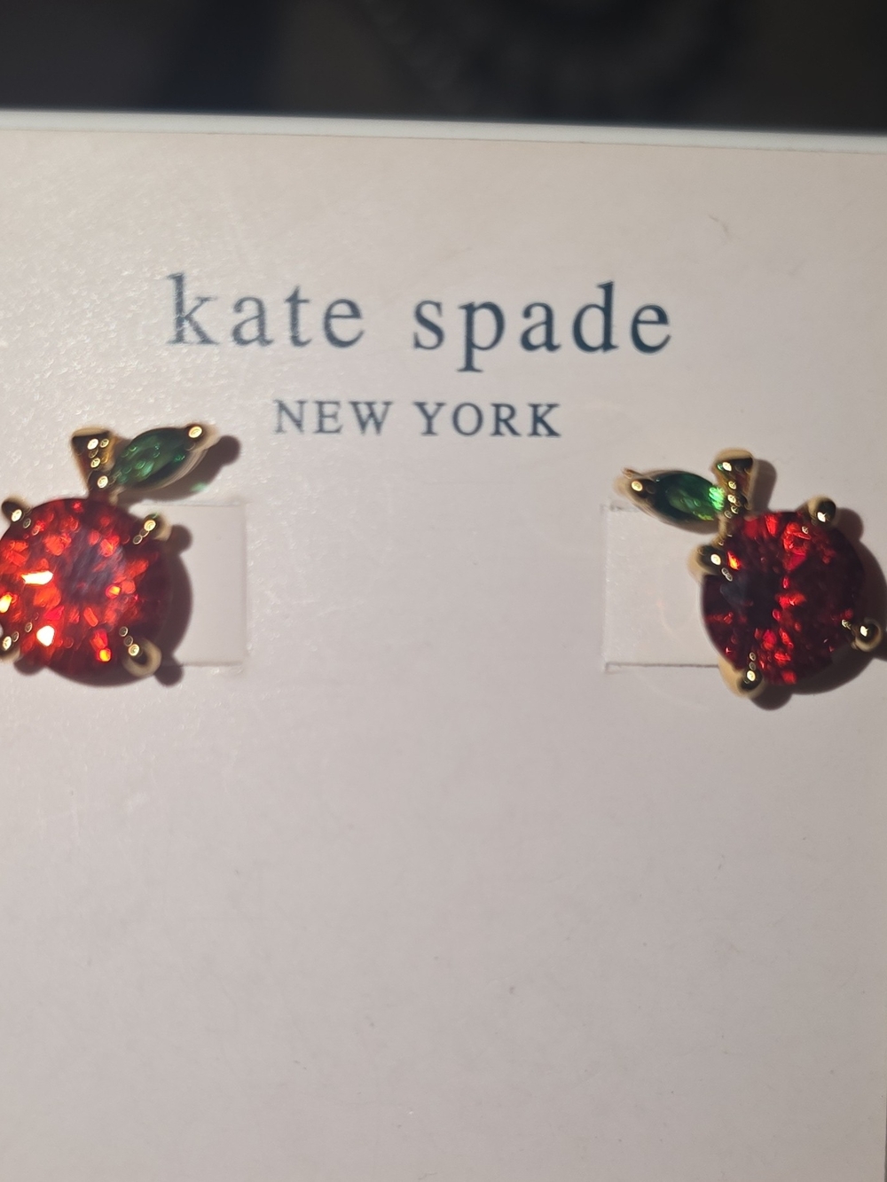 NWOT Kate Spade New York Red Apple Stud Earrings Gold Tone New On Card 🍎